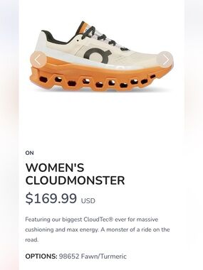 On Cloudmonster Fawn/Turmeric Womens Sz 9.5M 61.98562 New Without Box.